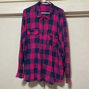 Maurices hot pink & navy plaid, flannel, button-down shirt, size 3X